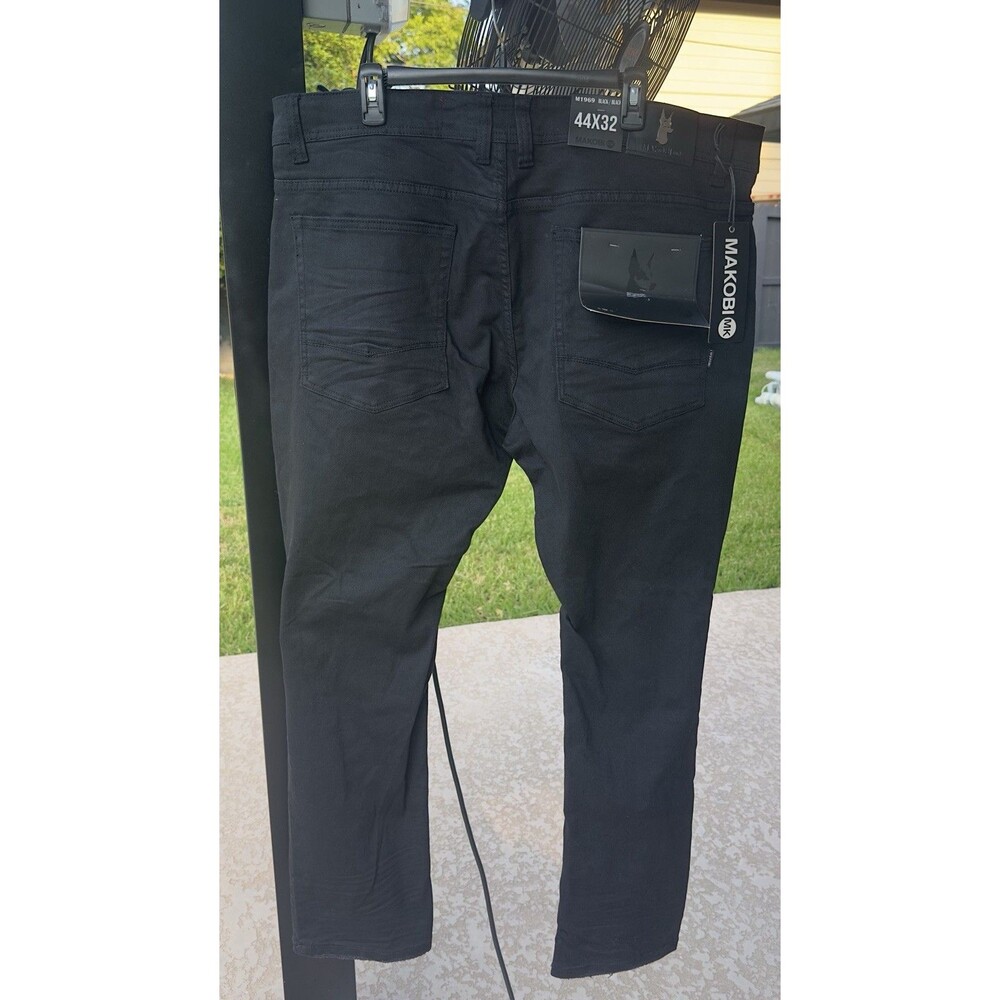 Makobi Men’s Jeans 44x32 Black Distressed Ripped Stretch Slim Fit NWT M1969 - Picture 2 of 11